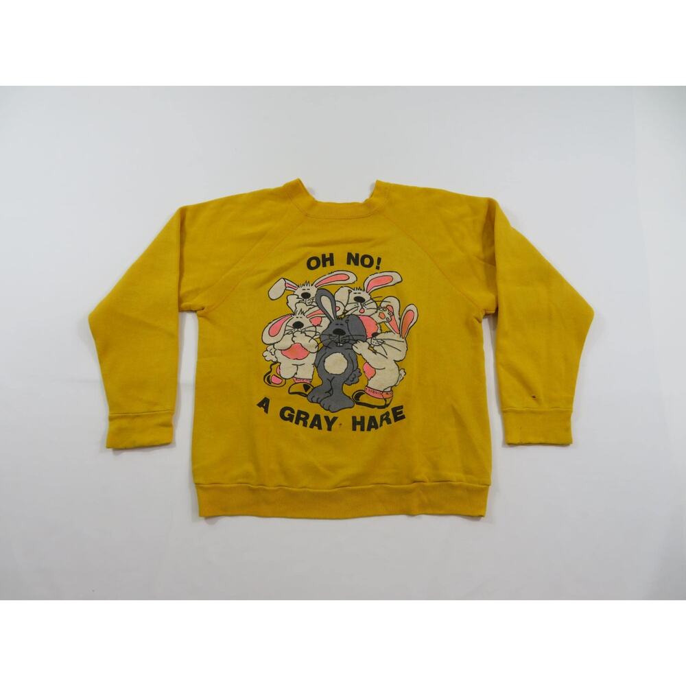 Funny Oh No A Gray Hare! Bunny Rabbit Yellow Raglan Sweatshirt Sz S 1980s